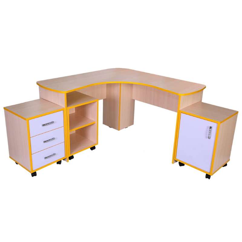 Стіл учителя з тумбами (відкрита, з шухлядами, з дверцятами), АНШАР ГРУП, (5411+5412+5413+5414),1300х1300х750 мм, матеріал – ЛДСП